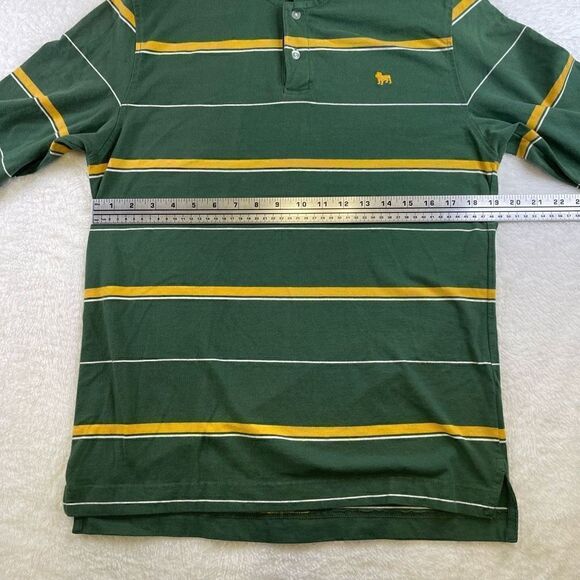 Large Aeropostale Slim Fit Green Polo Long Sleeve Yellow Striped - Picture 5 of 11